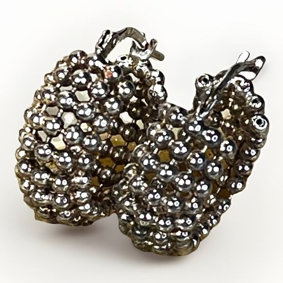 Sterling Silver Beaded Hoop Earrings – Ball Bead Granulated Design – Italy- 6.0g - Picture 6 of 13